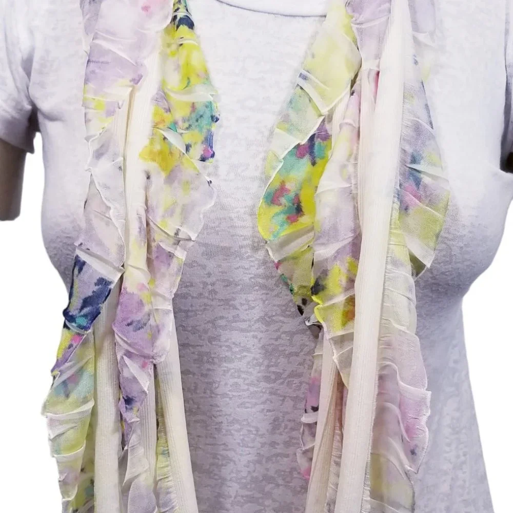 Purple Green Cream Floral Flutter Scarf Lightweight Women Accessory Multiwear